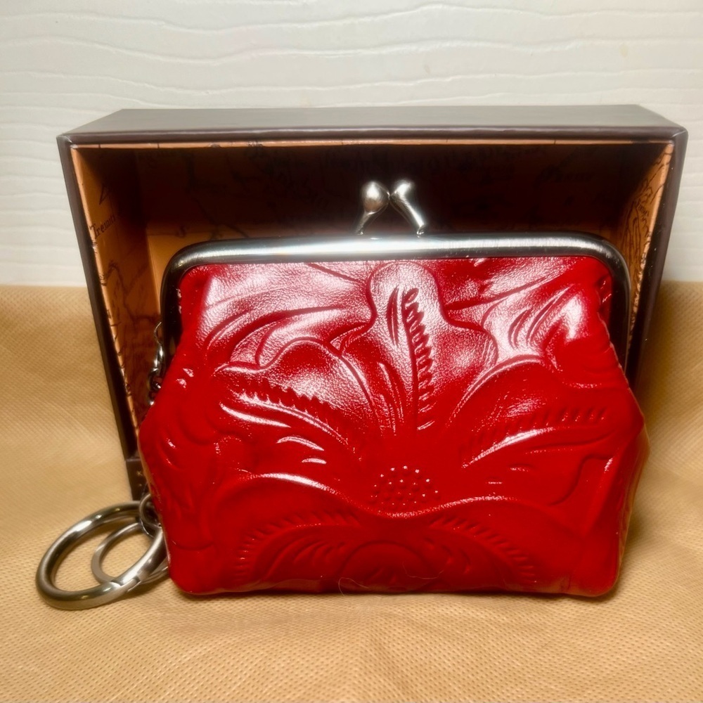 NWT Patricia Nash Leather Borse Coin Purse in Gift Box- Red Tooled - Picture 3 of 7